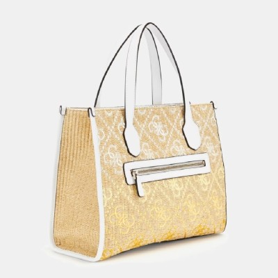 BOLSO GUESS SILVANA LOGO RAFIA AMARILLO MULT.