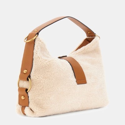 BOLSO AL HOMBRO GUESS CAMDEN DE PELO BEIGE